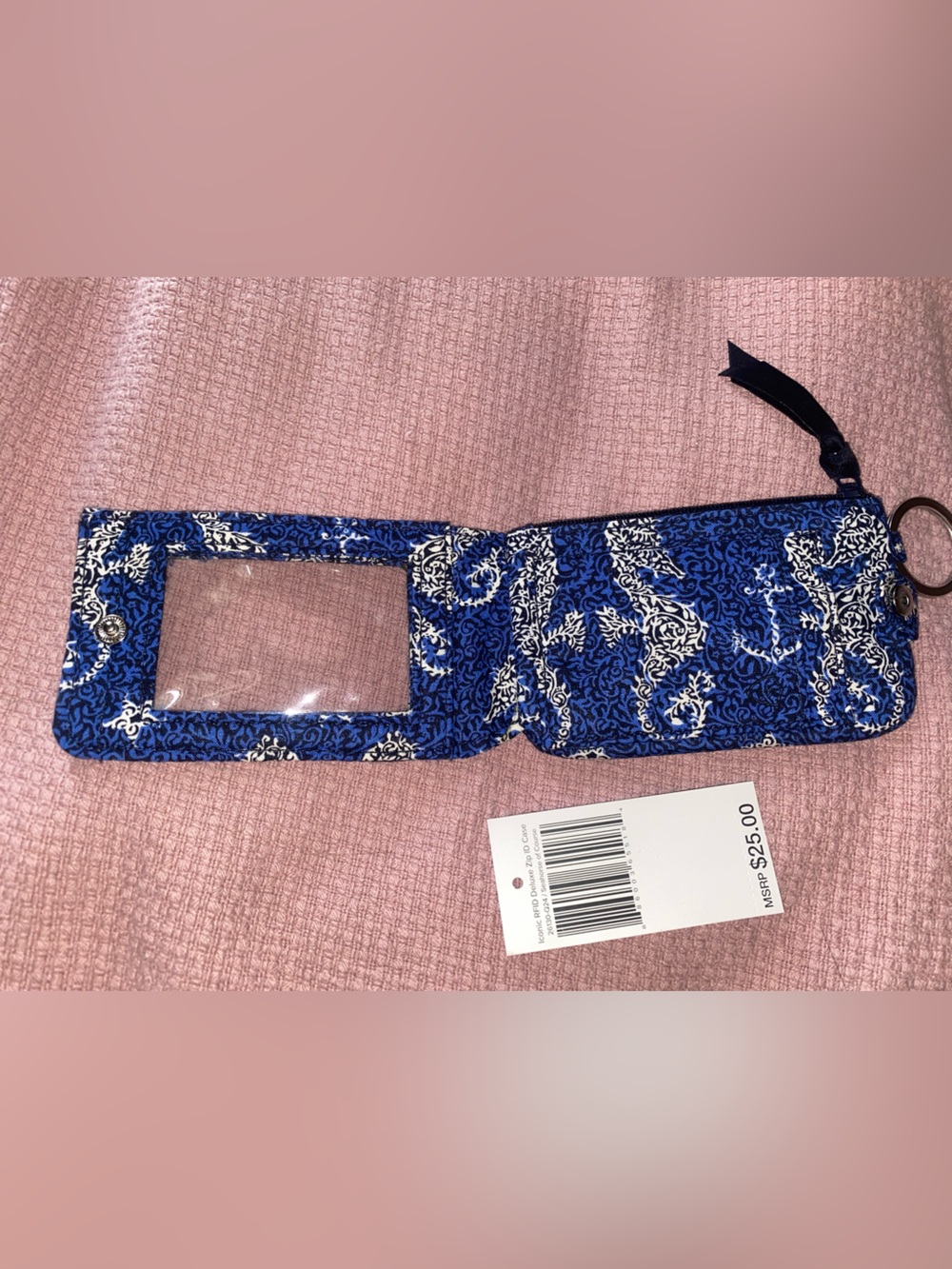 Vera Bradley Royaln Blue and White Seahorse Paisley Wristlet ID Case - Picture 13 of 15
